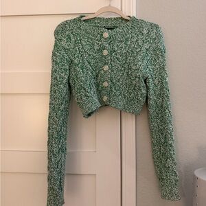 Kendall & Kylie Green and White Marled Knit Cardigan